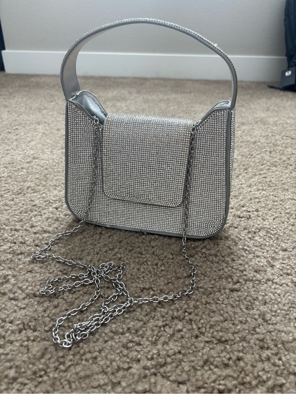 Silver Crystal-Embellished Women's Shoulder Bag